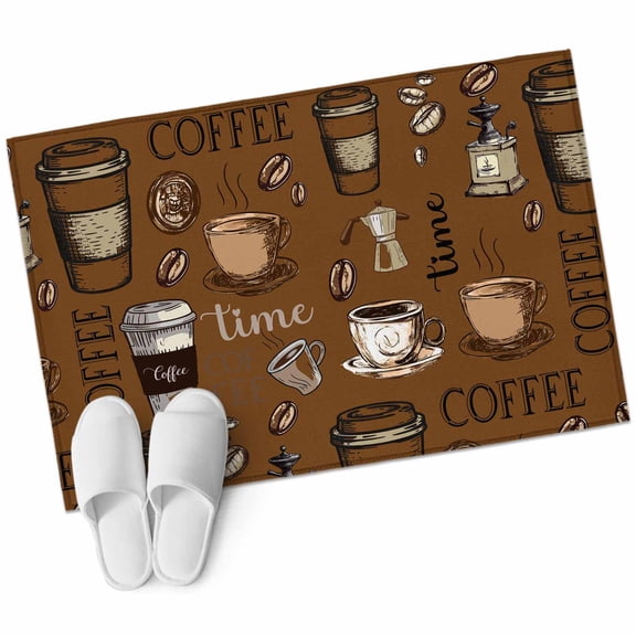 Bathroom Rugs 2x3 Ft, Coffee Theme Non Slip Area Rugs for Kitchen Bedroom Entryway, Funny Brown Vintage Beans Latte Tea Cup Washable Carpet Runner Rug Floor Mats for Bedroom Home Decor