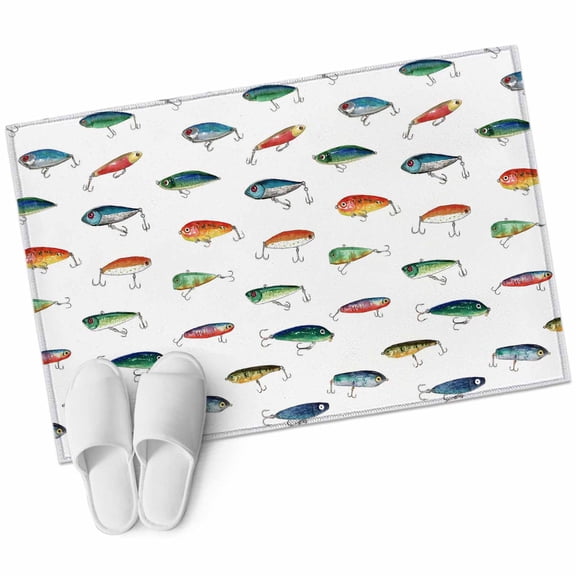Bathroom Rugs 2x3 Ft, Colorful Fish Non Slip Area Rugs for Kitchen Bedroom Entryway, Watercolor Cartoon Fishing Washable Carpet Runner Rug Floor Mats for Bedroom Home Decor