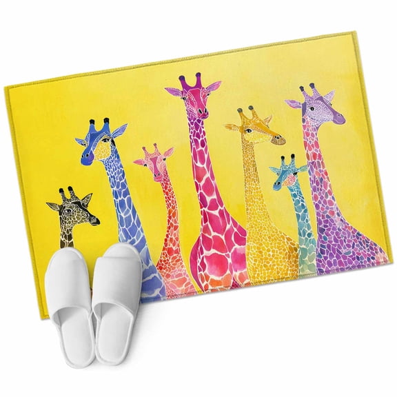 Bathroom Rugs 2x3 Ft, Colorful Giraffe Non Slip Area Rugs for Kitchen Bedroom Entryway, Watercolor Cute Cartoon Yellow Washable Carpet Runner Rug Floor Mats for Bedroom Home Decor