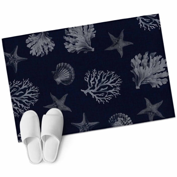 Bathroom Rugs 2x3 Ft, Coral Coastal Non Slip Area Rugs for Kitchen Bedroom Entryway, Watercolor Beach Nautical Shells Starfish Washable Carpet Runner Rug Floor Mats for Bedroom Home Decor