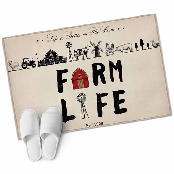 Bathroom Rugs 2x3 Ft, Country Cabin Non Slip Area Rugs for Kitchen Bedroom Entryway, Vintage Farmhouse Barn Chicken Pig Cow Washable Carpet Runner Rug Floor Mats for Bedroom Home Decor