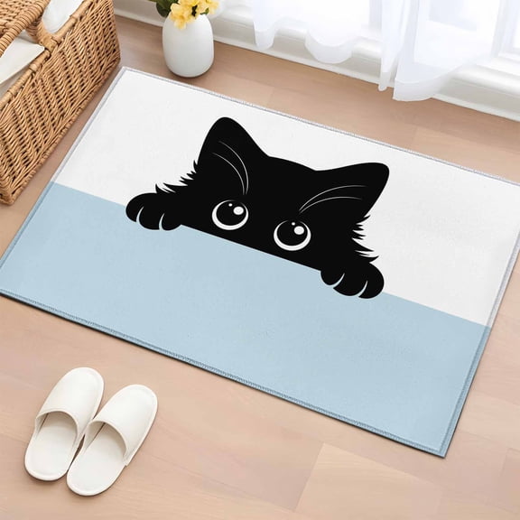 Bathroom Rugs 2x3 Ft, Cute Black Cats Non Slip Area Rugs for Kitchen Bedroom Entryway, Cartoons Funny Cats Watercolor Washable Carpet Runner Rug Floor Mats for Bedroom Home Decor