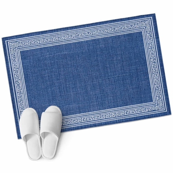 Bathroom Rugs 2x3 Ft, Dark Blue Retro Greek Key Non Slip Area Rugs for Kitchen Bedroom Entryway, Geometric Greece Ancient Rustic Washable Carpet Runner Rug Floor Mats for Bedroom Home Decor