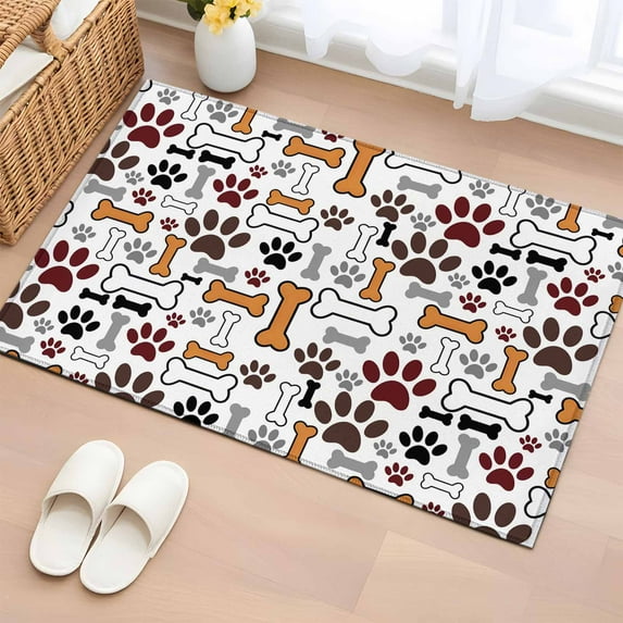 Bathroom Rugs 2x3 Ft, Dog Claws Non Slip Area Rugs for Kitchen Bedroom Entryway, Pet Cat Cartoon Cute Animal Bone Pawprints Washable Carpet Runner Rug Floor Mats for Bedroom Home Decor