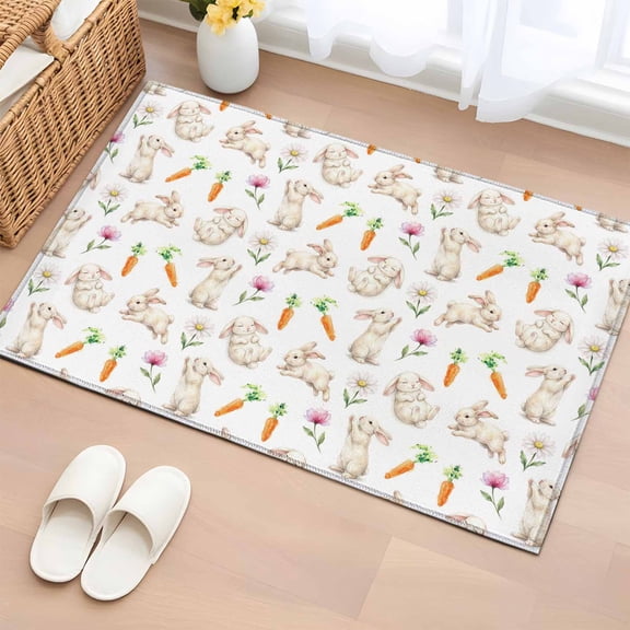 Bathroom Rugs 2x3 Ft, Easter Bunny Non Slip Area Rugs for Kitchen Bedroom Entryway, Watercolor Rabbits Spring Modern Washable Carpet Runner Rug Floor Mats for Bedroom Home Decor