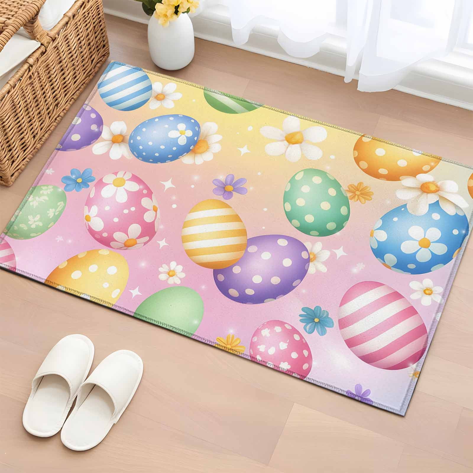 Easter Colors Rag Rug Bathroom Rugs 2x3 Ft, Easter Colorful Eggs Non Slip Area Rugs for ...