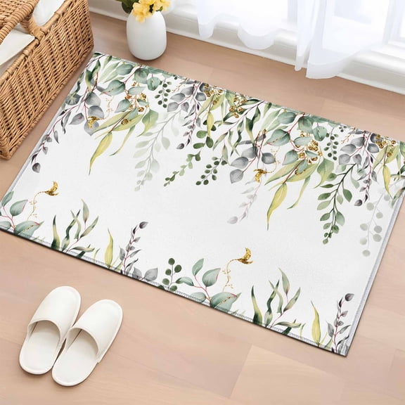 Bathroom Rugs 2x3 Ft, Eucalyptus Non Slip Area Rugs for Kitchen Bedroom Entryway, Sage Green Botanical Weeping Leaf Washable Carpet Runner Rug Floor Mats for Bedroom Home Decor