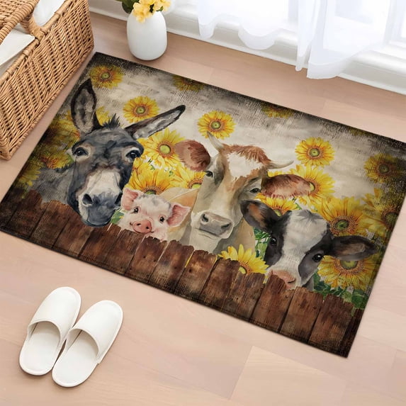 Bathroom Rugs 2x3 Ft, Farmhouse Cow Pig Non Slip Area Rugs for Kitchen ...