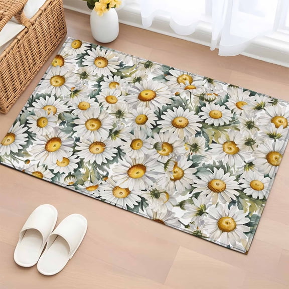 Bathroom Rugs 2x3 Ft, Farmhouse Daisy Non Slip Area Rugs for Kitchen Bedroom Entryway, Spring Vintage Country Flower Plant Washable Carpet Runner Rug Floor Mats for Bedroom Home Decor