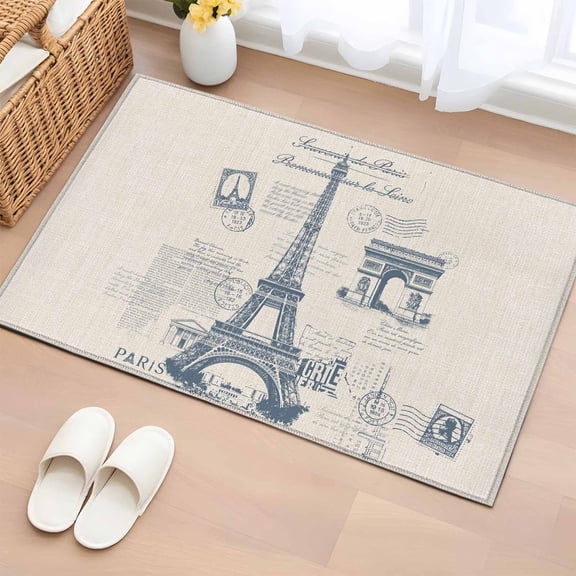 Bathroom Rugs 2x3 Ft, France Towers Non Slip Area Rugs for Kitchen Bedroom Entryway, Retro Hand-Painted Seal Architectural Art Washable Carpet Runner Rug Floor Mats for Bedroom Home Decor