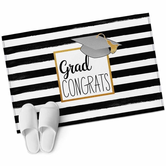 Bathroom Rugs 2x3 Ft, Graduation Trencher Cap Non Slip Area Rugs for Kitchen Bedroom Entryway, Farmhouse White Black Horizontal Stripes Washable Carpet Runner Rug Floor Mats for Bedroom Home Decor