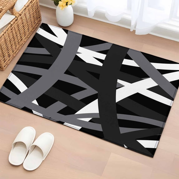 Bathroom Rugs 2x3 Ft, Gray Black Geometric Non Slip Area Rugs for Kitchen Bedroom Entryway, Modern Art Abstract Grey Line Washable Carpet Runner Rug Floor Mats for Bedroom Home Decor