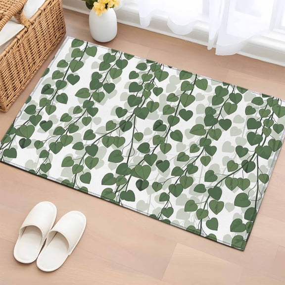 Bathroom Rugs 2x3 Ft, Green Ivy Leaves Non Slip Area Rugs for Kitchen Bedroom Entryway, Spring Botanical Modern Country Washable Carpet Runner Rug Floor Mats for Bedroom Home Decor