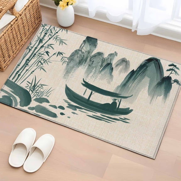 Bathroom Rugs 2x3 Ft, Green Mountains Non Slip Area Rugs for Kitchen Bedroom Entryway, Modern Watercolor Nature Country Landscape Washable Carpet Runner Rug Floor Mats for Bedroom Home Decor