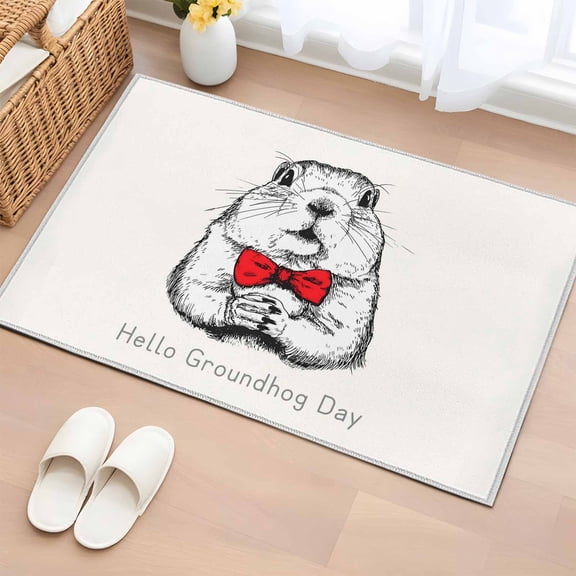 Bathroom Rugs 2x3 Ft, Groundhog Day Non Slip Area Rugs for Kitchen Bedroom Entryway, Red Bow Knot Spring Washable Carpet Runner Rug Floor Mats for Bedroom Home Decor