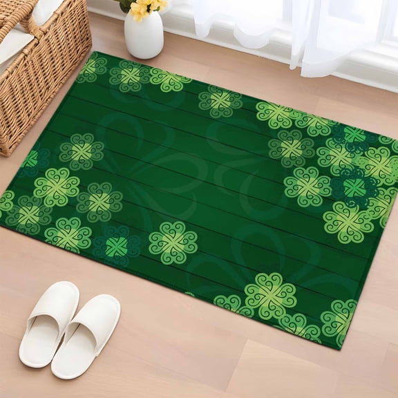 Bathroom Rugs 2x3 Ft, Happy St. Patrick's Day Non Slip Area Rugs for Kitchen Bedroom Entryway, Green Lucky Four-leaf Grass Washable Carpet Runner Rug Floor Mats for Bedroom Home Decor