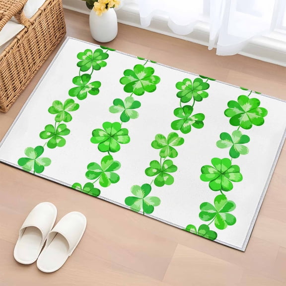 Bathroom Rugs 2x3 Ft, Happy St. Patrick's Day Non Slip Area Rugs for Kitchen Bedroom Entryway, Spring Lucky Green Three Leaf Grass Washable Carpet Runner Rug Floor Mats for Bedroom Home Decor