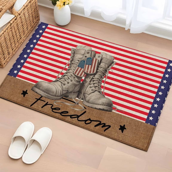Bathroom Rugs 2x3 Ft, Independence Day Non Slip Area Rugs for Kitchen Bedroom Entryway, Red Stripes US Flag Vintage Boots Washable Carpet Runner Rug Floor Mats for Bedroom Home Decor