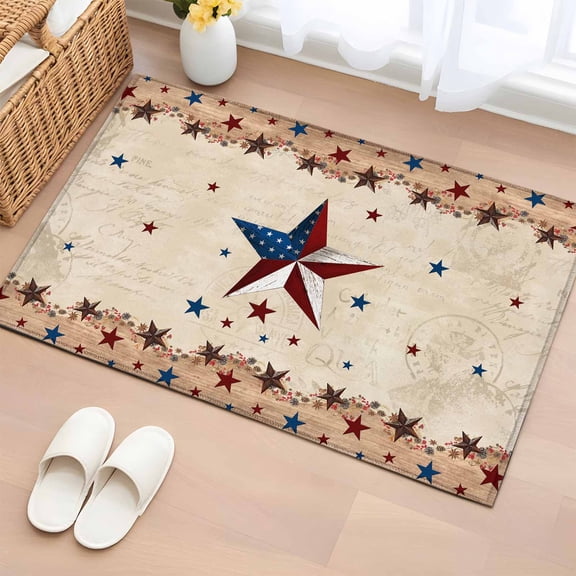 Bathroom Rugs 2x3 Ft, Independence Day Non Slip Area Rugs for Kitchen Bedroom Entryway, Rustic Texas Star Farmhouse Wooden Washable Carpet Runner Rug Floor Mats for Bedroom Home Decor