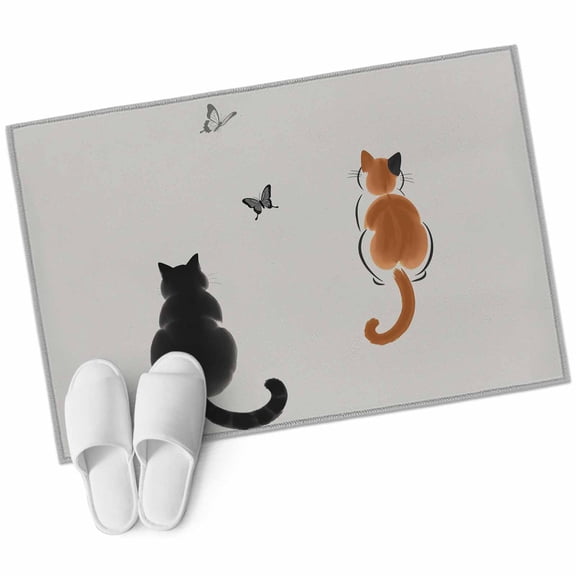 Bathroom Rugs 2x3 Ft, Japanese Cute Cat Non Slip Area Rugs for Kitchen Bedroom Entryway, Harmony Cartoon Kitty Butterfly Washable Carpet Runner Rug Floor Mats for Bedroom Home Decor