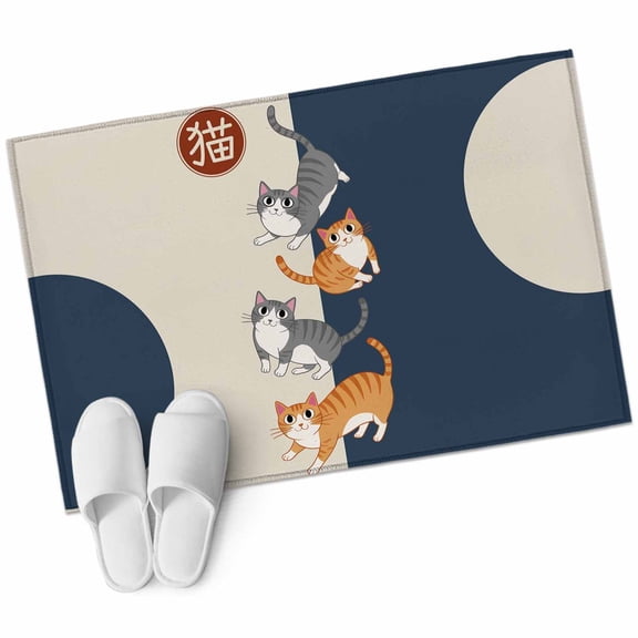 Bathroom Rugs 2x3 Ft, Japanese Cute Cats Non Slip Area Rugs for Kitchen Bedroom Entryway, Harmony Cartoon Kitty Washable Carpet Runner Rug Floor Mats for Bedroom Home Decor