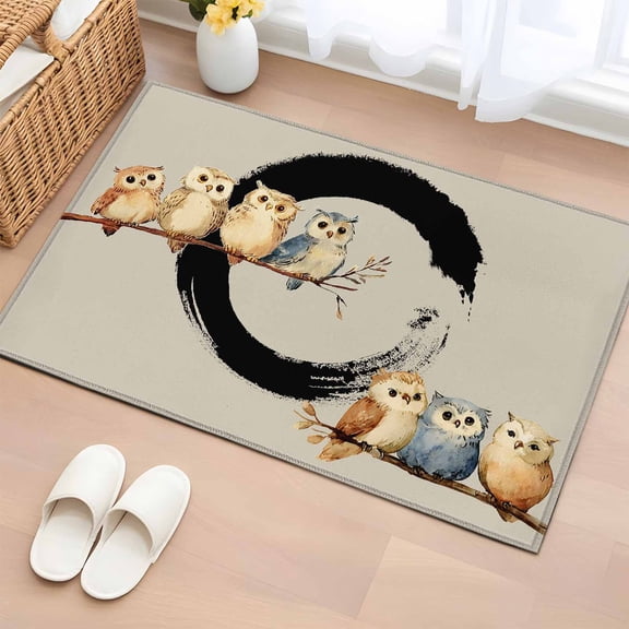 Bathroom Rugs 2x3 Ft, Japanese Style Non Slip Area Rugs for Kitchen Bedroom Entryway, Grey Farmhouse Owl Birds Branches Washable Carpet Runner Rug Floor Mats for Bedroom Home Decor
