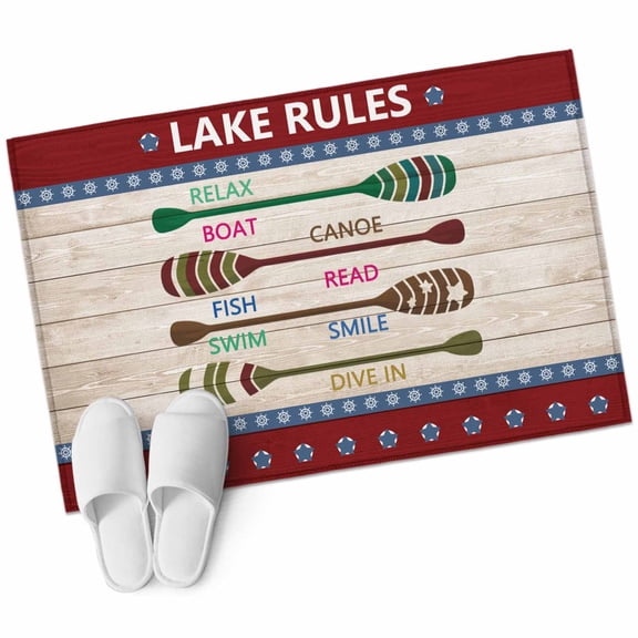 Bathroom Rugs 2x3 Ft, Lake Rules Non Slip Area Rugs for Kitchen Bedroom Entryway, Red Green Brown Paddle Striped Rudder Wooden Washable Carpet Runner Rug Floor Mats for Bedroom Home Decor
