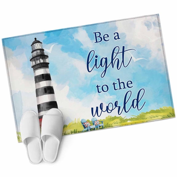Bathroom Rugs 2x3 Ft, Lighthouse Non Slip Area Rugs for Kitchen Bedroom Entryway, Ocean Beach Abstract Summer Oil Painting Washable Carpet Runner Rug Floor Mats for Bedroom Home Decor