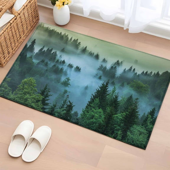 Bathroom Rugs 2x3 Ft, Mountain Non Slip Area Rugs for Kitchen Bedroom Entryway, Forest Green Trees Modern Art Washable Carpet Runner Rug Floor Mats for Bedroom Home Decor