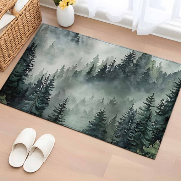 Bathroom Rugs 2x3 Ft, Mountain Non Slip Area Rugs for Kitchen Bedroom Entryway, Green Forest Pine Tree Washable Carpet Runner Rug Floor Mats for Bedroom Home Decor