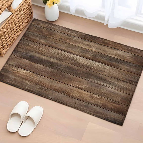 Bathroom Rugs 2x3 Ft, Old Wooden Board Non Slip Area Rugs for Kitchen Bedroom Entryway, Country Farmhouse Wooden Planks Brown Washable Carpet Runner Rug Floor Mats for Bedroom Home Decor