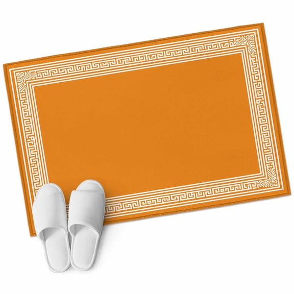 Bathroom Rugs 2x3 Ft, Orange Greek Key Non Slip Area Rugs for Kitchen Bedroom Entryway, White Greece Ancient Farmhouse Geo Washable Carpet Runner Rug Floor Mats for Bedroom Home Decor