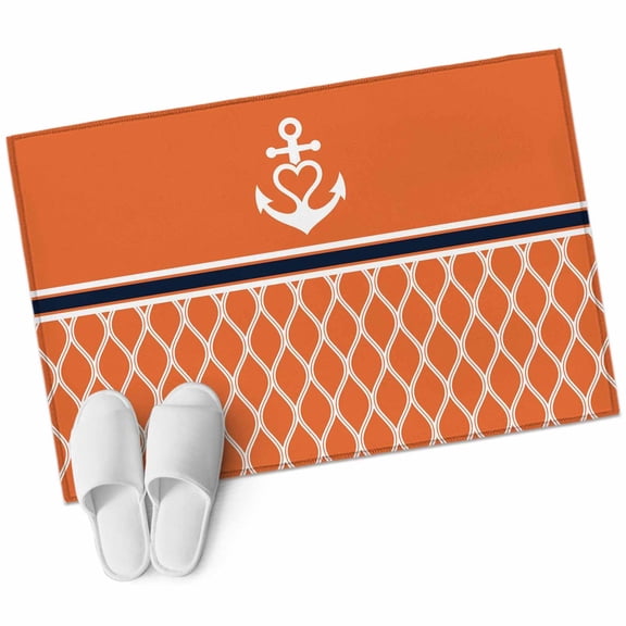 Bathroom Rugs 2x3 Ft, Orange Morocco Non Slip Area Rugs for Kitchen Bedroom Entryway, Nautical Anchor Stripe Modern Geometric Washable Carpet Runner Rug Floor Mats for Bedroom Home Decor