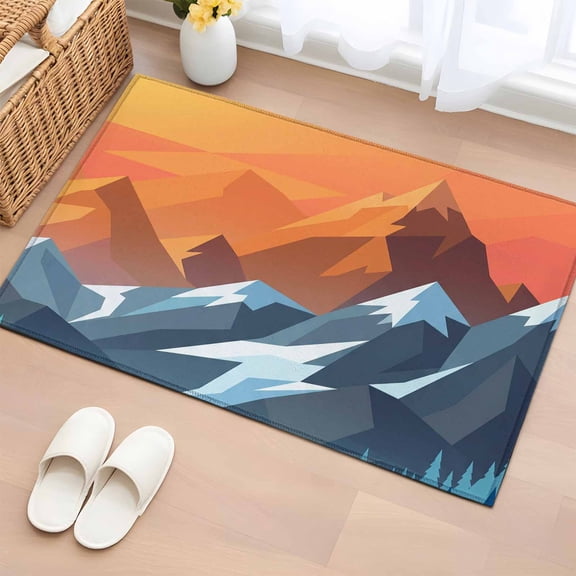 Bathroom Rugs 2x3 Ft, Orange Mountain Non Slip Area Rugs for Kitchen Bedroom Entryway, Farmhouse Blue Forest Trees Nature View Washable Carpet Runner Rug Floor Mats for Bedroom Home Decor