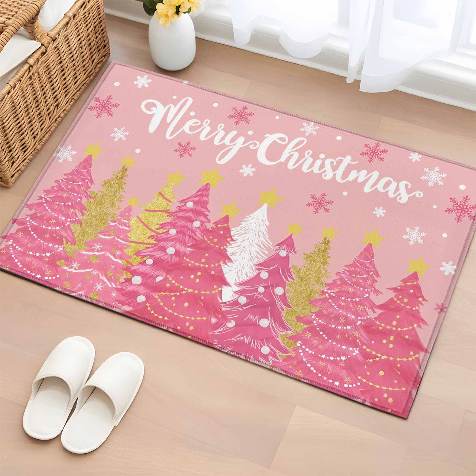 Bathroom Rugs 2x3 Ft, Pink Christmas Non Slip Area Rugs for Kitchen ...