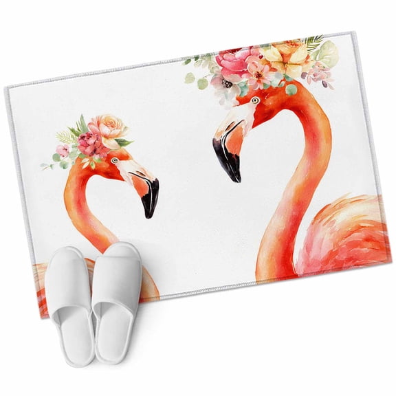 Bathroom Rugs 2x3 Ft, Pink Flamingo Birds Non Slip Area Rugs for Kitchen Bedroom Entryway, Summer Animals Floral Abstract Art Washable Carpet Runner Rug Floor Mats for Bedroom Home Decor