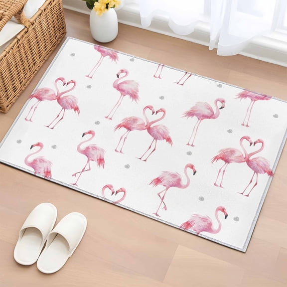 Bathroom Rugs 2x3 Ft, Pink Flamingo Non Slip Area Rugs for Kitchen Bedroom Entryway, Summer Tropical Animals Washable Carpet Runner Rug Floor Mats for Bedroom Home Decor