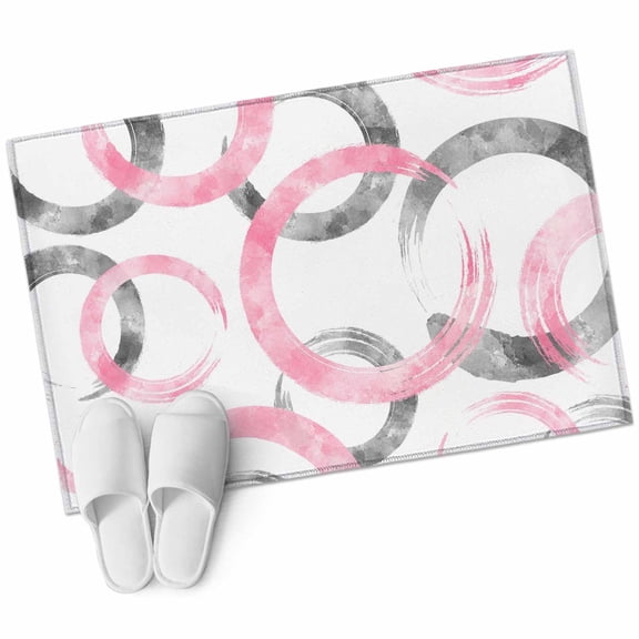 Bathroom Rugs 2x3 Ft, Pink Grey Non Slip Area Rugs for Kitchen Bedroom Entryway, Geometric Circle Modern Abstract Simple Art Washable Carpet Runner Rug Floor Mats for Bedroom Home Decor