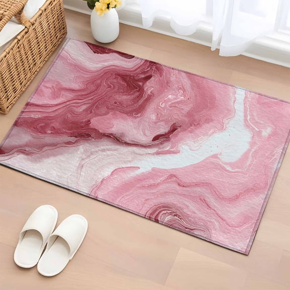 Bathroom Rugs 2x3 Ft, Pink Marble Non Slip Area Rugs for Kitchen Bedroom Entryway, Summer Ocean Wave Red Ombre Washable Carpet Runner Rug Floor Mats for Bedroom Home Decor