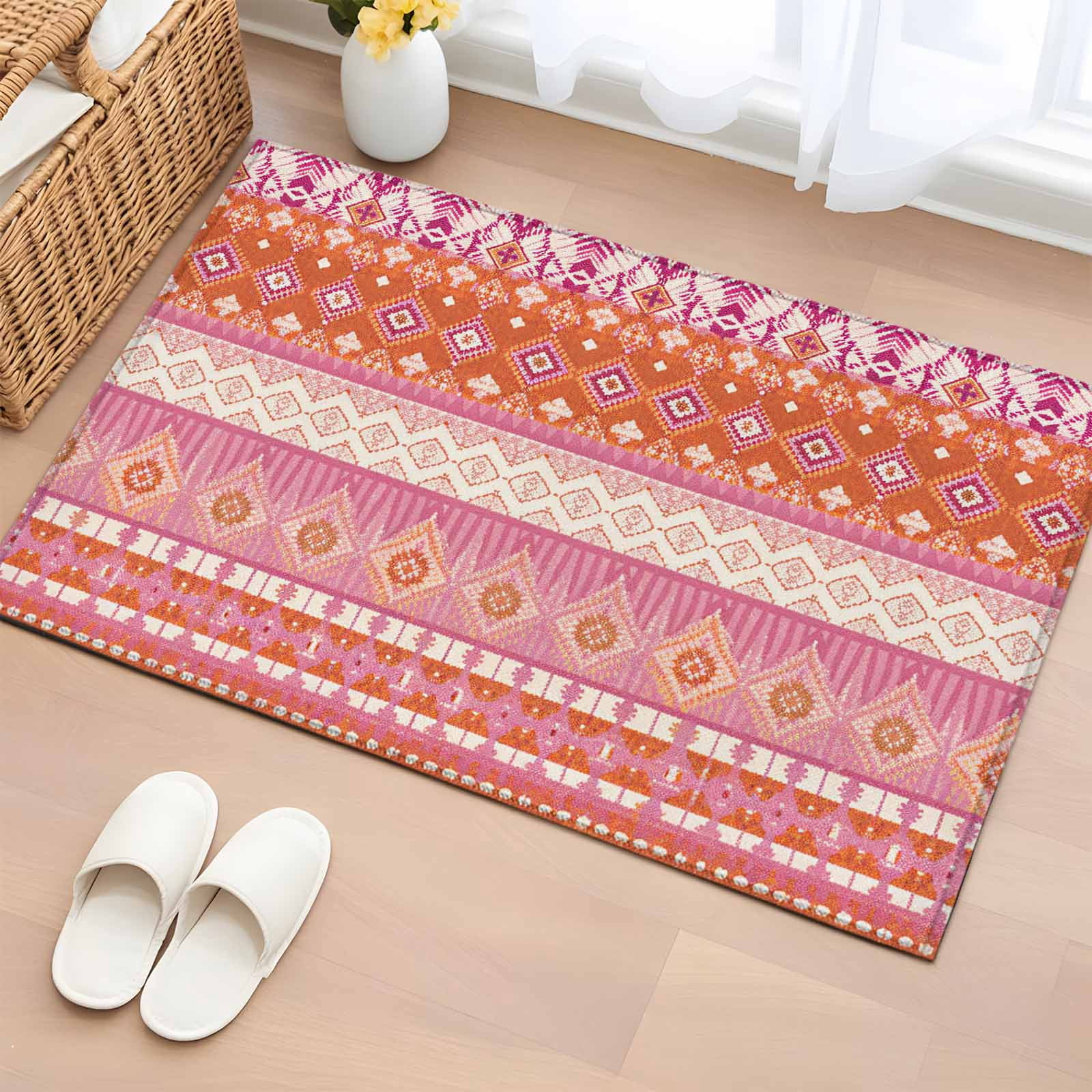 Bathroom Rugs 2x3 Ft, Pink Orange Boho Non Slip Area Rugs for Kitchen ...