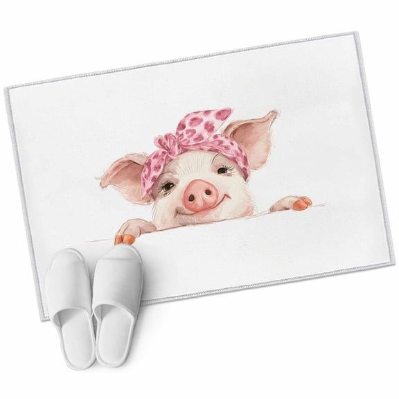 Bathroom Rugs 2x3 Ft, Pink Pig Non Slip Area Rugs for Kitchen Bedroom Entryway, Cute Bathing Animal Cartoon Watercolor White Washable Carpet Runner Rug Floor Mats for Bedroom Home Decor