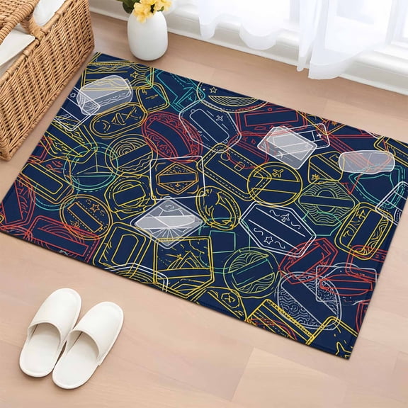 Bathroom Rugs 2x3 Ft, Postmarks Non Slip Area Rugs for Kitchen Bedroom Entryway, Navy Blue Retro Hand-Painted Abstract Art Washable Carpet Runner Rug Floor Mats for Bedroom Home Decor