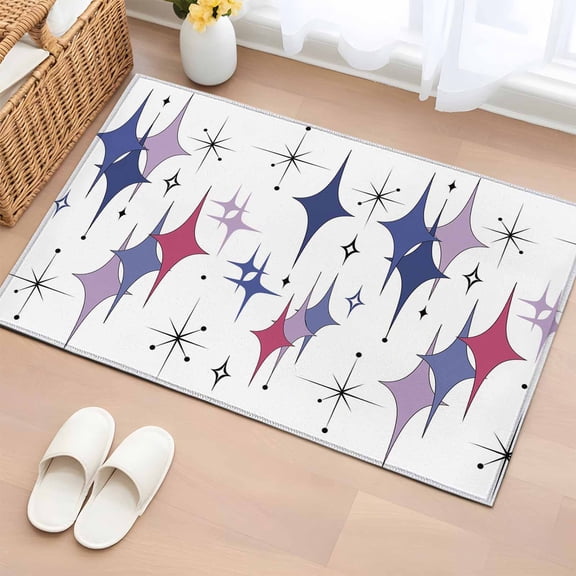 Bathroom Rugs 2x3 Ft, Purple Blue Diamond Non Slip Area Rugs for Kitchen Bedroom Entryway, Modern Geometric Middle Century Washable Carpet Runner Rug Floor Mats for Bedroom Home Decor