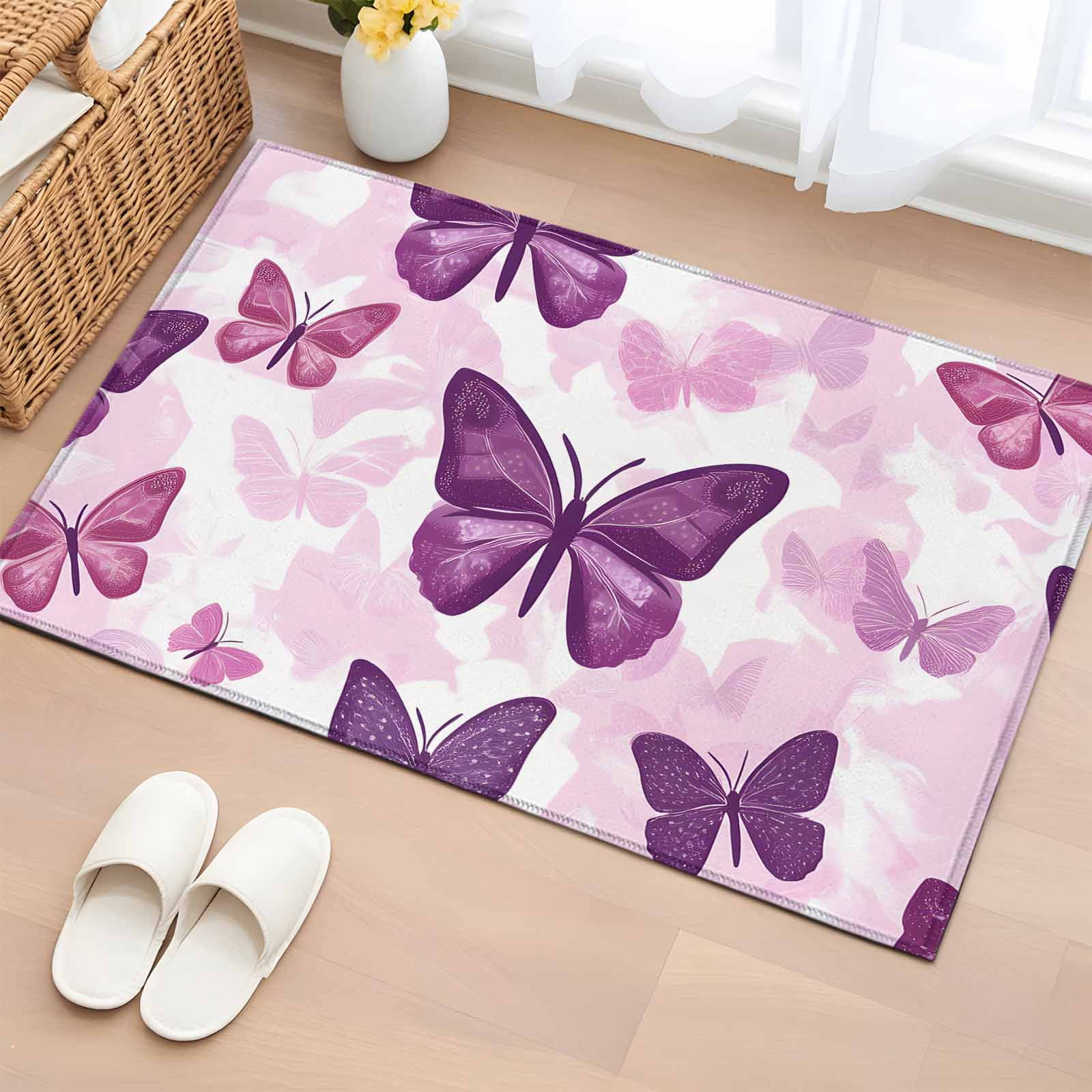 Butterfly Runner Rug Bathroom Rugs 2x3 Ft, Purple Butterfly Non Slip Area Rugs for Kitchen ...
