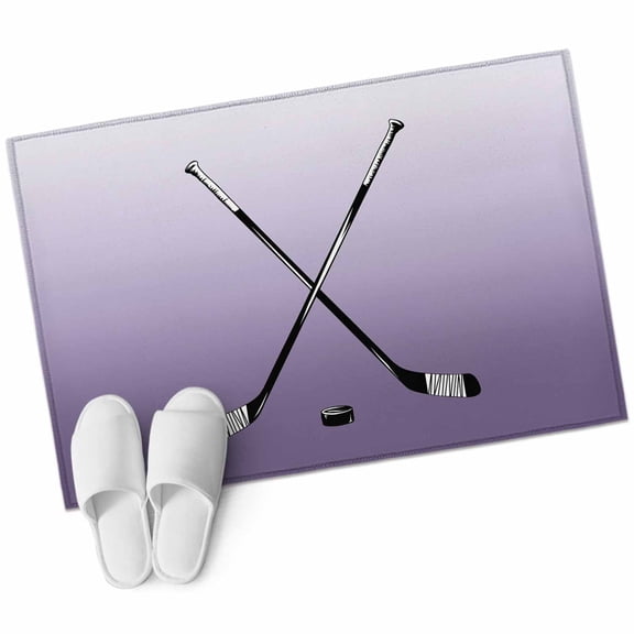 Bathroom Rugs 2x3 Ft, Purple Ombre Non Slip Area Rugs for Kitchen Bedroom Entryway, Black Hockey Sticks Minimalist Style Washable Carpet Runner Rug Floor Mats for Bedroom Home Decor