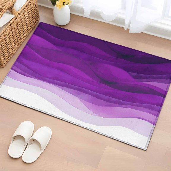 Bathroom Rugs 2x3 Ft, Purple Ombre Non Slip Area Rugs for Kitchen Bedroom Entryway, Modern Ocean Waves Abstract Moire Art Washable Carpet Runner Rug Floor Mats for Bedroom Home Decor