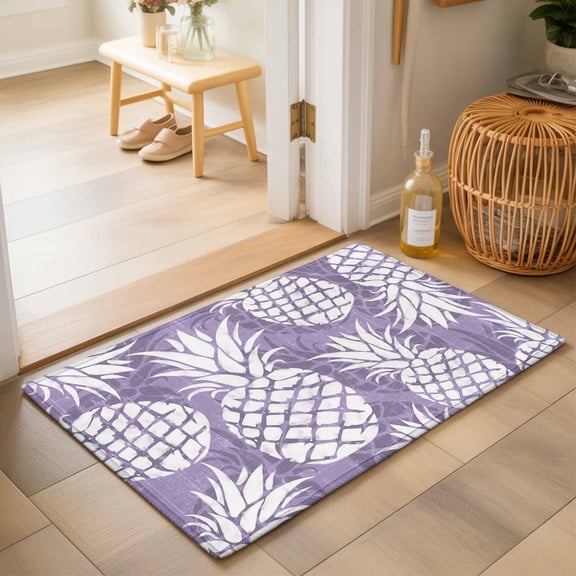 Bathroom Rugs 2x3 Ft, Purple Pineapple Non Slip Area Rugs for Kitchen Bedroom Entryway, Tropical Summer Botanical Fruits Washable Carpet Runner Rug Floor Mats for Bedroom Home Decor