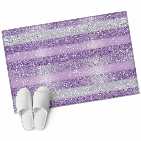 Bathroom Rugs 2x3 Ft, Purple Silvery Non Slip Area Rugs for Kitchen Bedroom Entryway, Geometric Ombre Stripe Boho Sparkling Dot Washable Carpet Runner Rug Floor Mats for Bedroom Home Decor