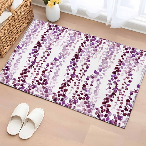 Bathroom Rugs 2x3 Ft, Purple Weeping Eucalyptus Non Slip Area Rugs for Kitchen Bedroom Entryway, Spring Summer Farmhouse Leaves Washable Carpet Runner Rug Floor Mats for Bedroom Home Decor