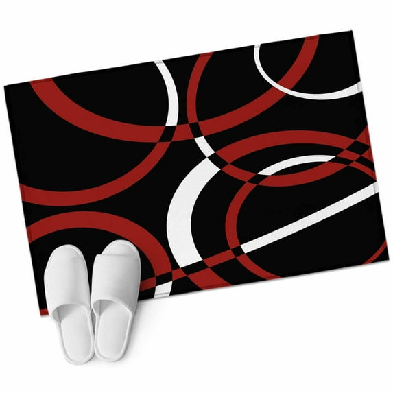 Bathroom Rugs 2x3 Ft, Red Geometric Non Slip Area Rugs for Kitchen Bedroom Entryway, Vintage Abstract Stripes Aesthetic Art Washable Carpet Runner Rug Floor Mats for Bedroom Home Decor